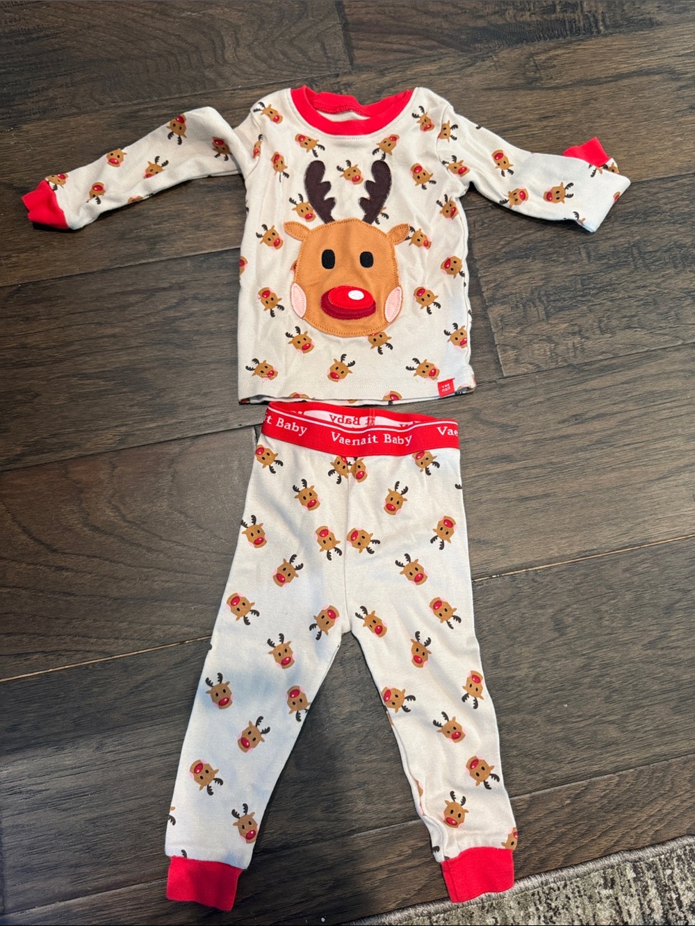 Festive Red-Trim Reindeer Pajama Set for Kids